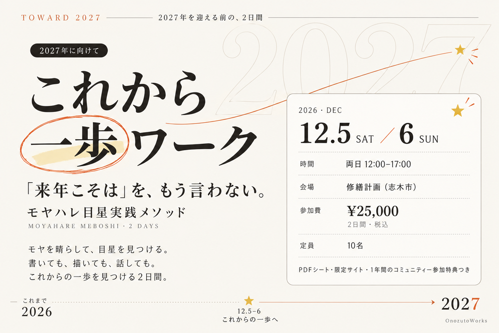 2027年に向けて これから一歩ワーク。2026年12月5日・6日、修繕計画（志木市）、両日12時から17時、参加費25,000円、定員10名。